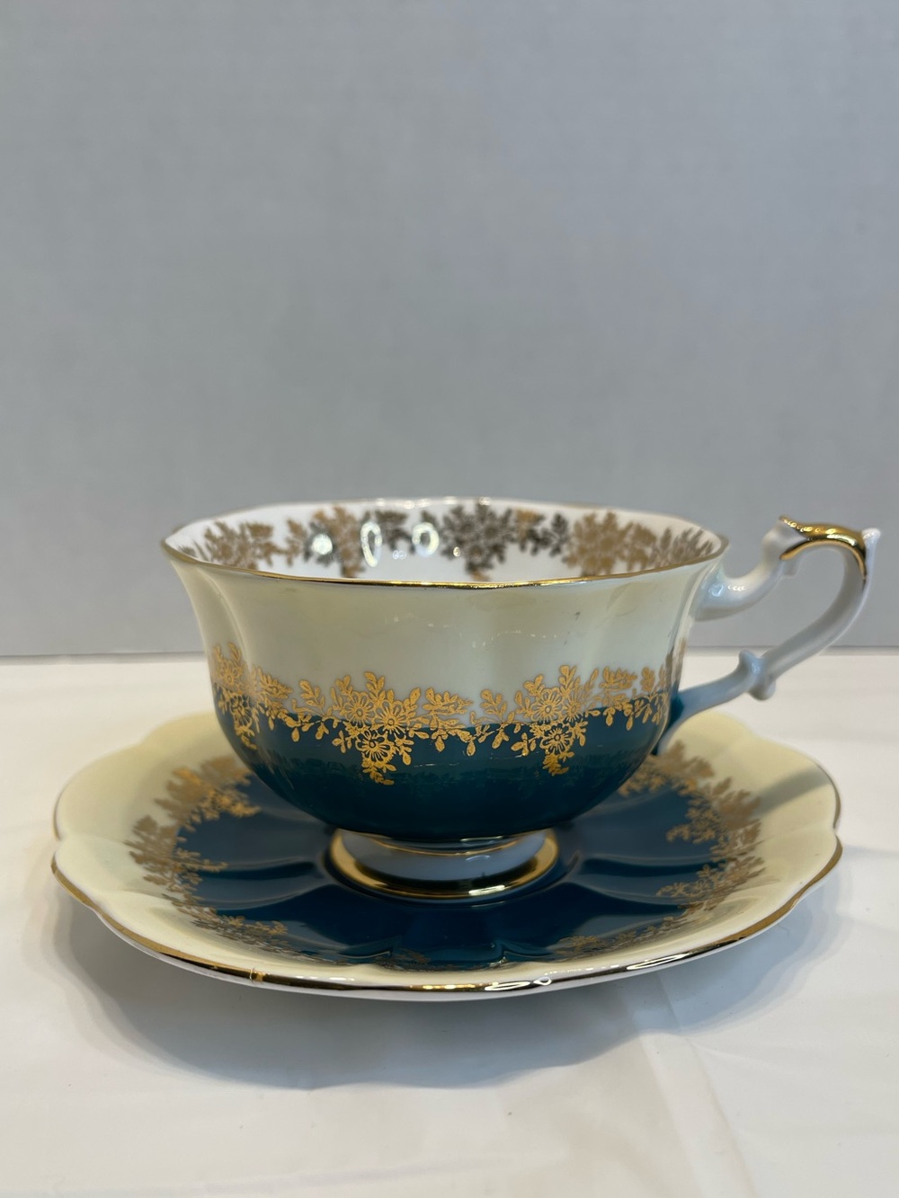 Royal Albert Teacup and Saucer in Teal and Gold